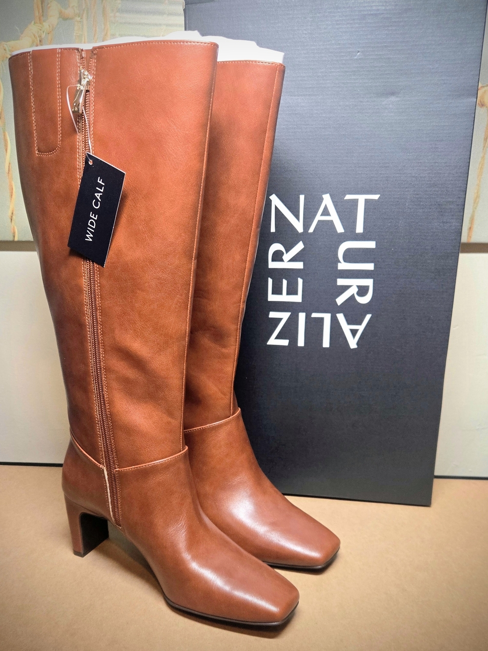 NEW $185 Naturalizer Women's 8 Nona Knee High Boots Saddle Tan Brown Wide Calf